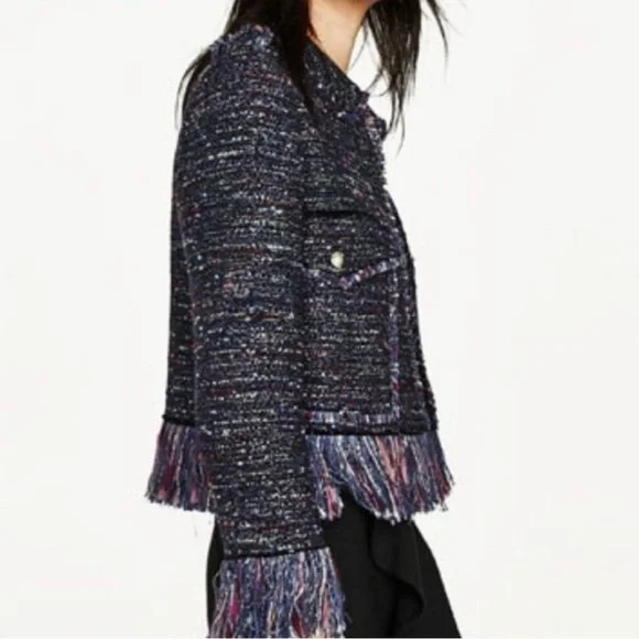 Zara Tweed Fringe Hem Blazer - Picture 3 of 17